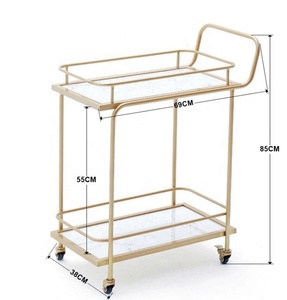 SWT China Kitchen <strong>Gold</strong> Metal Marble Push Wine Holder Serving Bar Cart <strong>Trolley</strong> With Wheel - Product Image 3