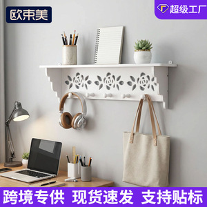 <b>Wall</b> Mounted Storage <b>Rack</b> With <b>Hooks</b> And Rose Design For Bedroom Living Room <b>Wall</b> Decoration And Organization - Product Image 5