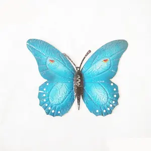 3d Opknoping Home Decor Smeedijzeren Schoonheidskarton Modern Touw Custom Metaal Groothandel Decoratieve Wandmontage Vlinder Blauw Zwart