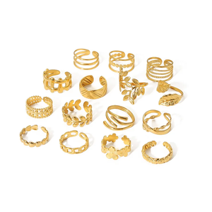 แหวนเหล็กไทเทเนียมที่ดีที่สุดอินเทรนด์เครื่องประดับมินิมอลลิสต์ชุบทอง18K กลวงรูปทรงเรขาคณิตผิดปกติแหวนสแตนเลส - Product Image 1