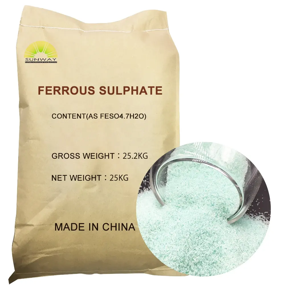 SUNWAY Fabricant d'alimentation de qualité industrielle 98% Bleu-Vert Cristal Sulfate Ferreux FeSO4.7H2O/FeSO4.H2O