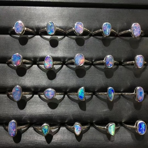 Anillo de ópalo <span class=keywords><strong>australiano</strong></span> Plata 925 Anillos de joyería ajustables Cristal natural para regalo de boda - Product Image 1