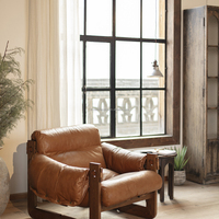 Fauteuil individuel en cuir italien fait main, écologique, avec structure en bois antique, pour la maison, le bureau, le salon, style vintage et décontracté
