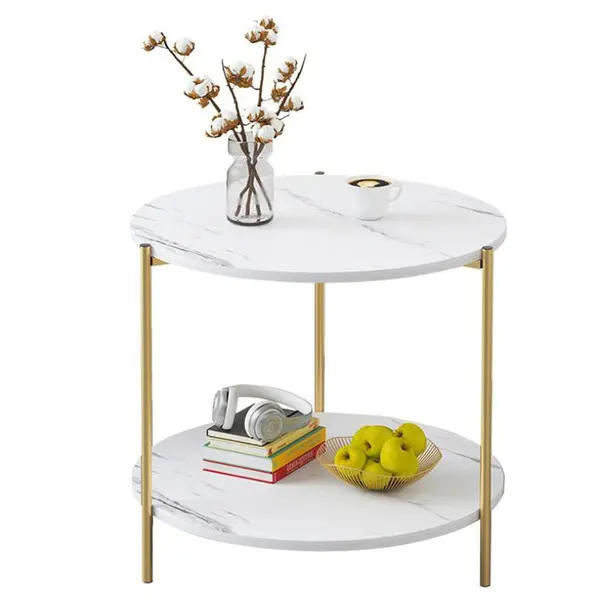 Cheaper Living Room Furniture modern gold metal round marble texture MDF Side Coffee Table