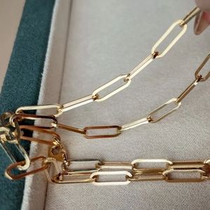 Xinfly Venta al por Mayor Collar de Eslabones Tipo Clip de Oro Amarillo Real de 18K, 4mm de Ancho, Impermeable, Dropshipping, Gargantillas Finas, Mejor Precio - Product Image 2