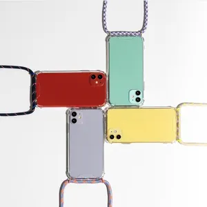 Iphone 11 XS 6 7 8 durumlarda halat şeffaf Crossbody zincir baskı DIY temizle kolye cep kapak kılıf