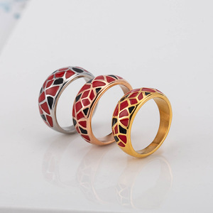 แหวนเคลือบเรขาคณิตเหล็กไทเทเนียมเครื่องประดับแฟชั่นสำหรับทุกเพศของขวัญสีแดงสีดำรูปแบบ XYR0035 - Product Image 1