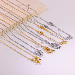 Stainless Steel Ocean Theme Pendant Necklace for Women Dainty Starfish Fish <strong>Crab</strong> Shell Pearl Charm Adjustable Fashion <strong>Jewelry</strong> - Product Image 3