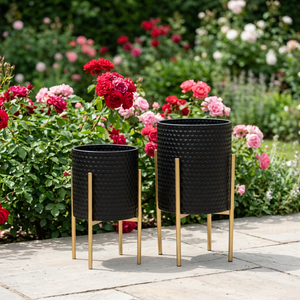 AK Brass Modern Hammered Black <b>Planter</b> With Golden <b>Stand</b> Set Of 2 Decorative <b>Planter</b> Set <b>Indoor</b> Decoration - Product Image 4