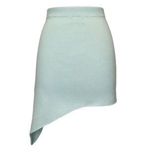 Jupe crayon asymétrique pour femme, jupe mini en tricot unie, respirante, mélange viscose et polyester, style doux - Product Image 2
