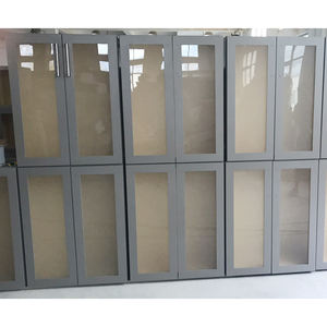 אור אפור מבריק מודרני מטבח ארונות עיצוב עם זכוכית ארון דלת - Product Image 3