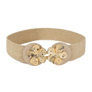Moda Primavera Cintura Cubierta Señoras Flor de melocotón Flor Metal Señora Cinturón Mujeres Cinturones elásticos delgados Rafia Cinturón de paja - Product Image 5