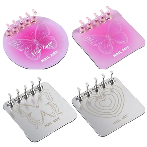 Support de Présentation Professionnel en Plastique pour Ongles, Nouveau Design Papillon, 5 Pièces, Argent Rose, Présentoir à Ongles Personnalisable pour Salon de Manucure - Product Image 1