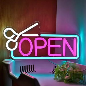 ป้ายไฟนีออนร้านตัดผม ไฟ LED รูปทรงสี่เหลี่ยมอะคริลิคติดผนัง สีม่วงน้ำเงิน โลโก้กรรไกร ตกแต่งบาร์ - Product Image 4