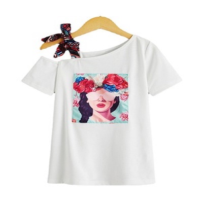 Mysweeby 2021 пользовательские оптом Летние Новые поступления Детские футболки платье с открытыми плечами с аппликацией бантом Детские футболки для девочек