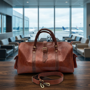 Sac de voyage classique en cuir véritable pour homme, avec poignée souple, fermeture éclair, style durable, roulettes intégrées, multifonction - Product Image 6