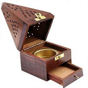 Brûleur d'encens en bois et laiton de style arabe pour la décoration de l'Aïd et du Ramadan, design moderne, diffuseur d'aromathérapie Bakhoor, articles cadeaux - Product Image 1