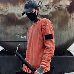 Suéter de punto con logotipo personalizado, cuello redondo, hombros caídos, estilo oversize, tejido de invierno, informal, con efecto lavado ácido, para hombre - Product Image 6