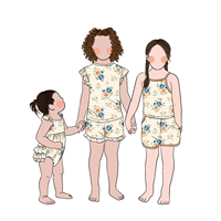 Groothandel Eenvoudige Bedrukte Schattige Zomer 2 Stuks Ruches Mouwen Shorts Set Meisjes Loungewear Kleding Set Voor Kinderen