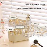 Boîte de rangement en plastique rotative à 360° avec couvercle, luxe léger, anti-poussière, anti-humidité, organiseur de cosmétiques et de bijoux pour bureau