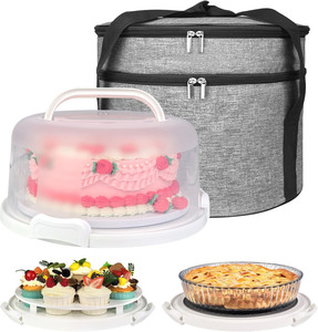 กล่องใส่เค้กทรงกลมพร้อมฝาปิดและหูหิ้ว กระเป๋าเก็บความร้อนสำหรับขนส่งเค้ก คัพเค้ก และพาย เพื่อการขนส่งที่ปลอดภัย - Product Image 3