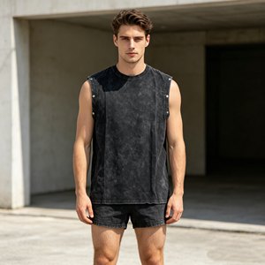 Chaleco vintage para hombre, estilo acid wash, holgado, sin mangas, cuello redondo, camiseta interior, camiseta sin mangas con letras estilo urbano para hombre - Product Image 3