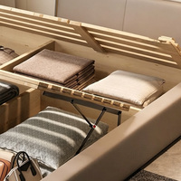Lit rembourré moderne de luxe avec 4 options de rangement, cadre en bois massif, tiroirs et vérins à gaz, mobilier de chambre élégant, taille King/Queen