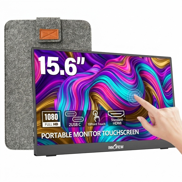 15.6 Inch 1080P Portable Touchscreen Monitor 60Hz 10-Point Touch USB  Travel Monitor Built-in Stand with Protective Sleeve