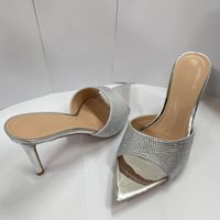Mules à talons hauts en strass, sandales habillées à bout pointu et talon aiguille, support OEM ODM pour mariages et soirées