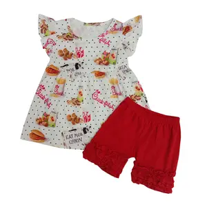 Sơ Sinh Bé Gái Quần Áo Boutique Junior Casual Dresses Ruffle Áo Thun Top Quần Short Màu Đỏ Dễ Thương Trẻ Em Quần Áo Cộng Với Kích Thước Trực Tuyến