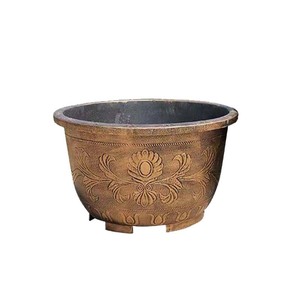 Aluminum-<b>Plastic</b> Imitation Copper Round Flower Pot Outdoor Garden <b>Planter</b> Traditional Style Injection Molding - Product Image 3