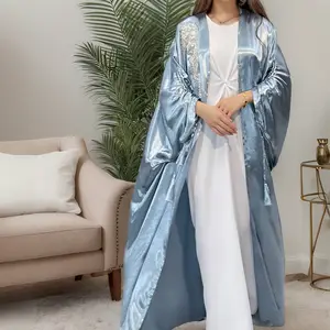 Islamic clothing fashion elegant women dresses turkey dubai abaya solid color large satin robe