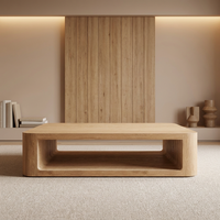 Table basse carrée FERLY de luxe, artisanale, pour salon, avec étagère ouverte, en chêne blanc brossé