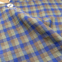 Tissus écologiques tissés légers à carreaux vintage 100 % lin, motif tartan caramel, pour jupes et chemises d'été