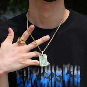2021 New Arrival Iced Out Bling Micro Pave 3A Baguette CZ Cubic Zirconia Hip Hop <strong>Dog</strong> <strong>Tag</strong> Pendant <strong>Necklace</strong> - Product Image 3