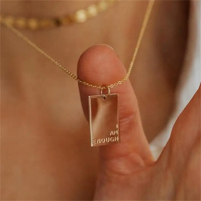 Hot Selling Rectangle Pendant Necklace Jewelry Gold Plated Engraved Fashion Moon Phases Necklace Christmas Women Gifts