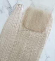 Expédition immédiate : Fermetures en dentelle de cheveux humains blond platine de haute qualité, intégration en maille 3x5 5x5, base en soie blanc glace