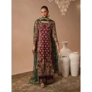 Conjunto de Salwar Kameez de Lujo en Color Granate y Verde con Bordado Intenso y Dupatta – Traje Étnico de Diseñador para Bodas y Fiestas para Mujer - Product Image 1