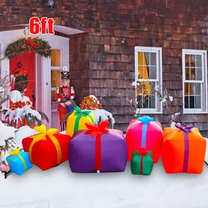 6FT Lighted Inflatable Christmas Gift Boxes Yard Decor Party Outside Christmas Decorations Balloon Present Box