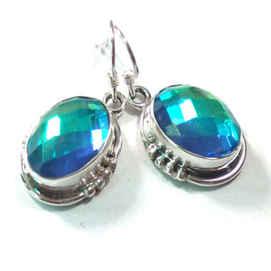 <b>Earrings</b> everyday casual wear mercury mystic topaz pure sterling silver <b>handmade</b> <b>earrings</b> BLUE turquoise <b>earrings</b> for women - Product Image 3