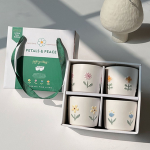 Novelty Hand-Painted Flower Coffee <b>Cup</b> <b>Set</b> of 4 Cute Ceramic Mugs Gift <b>Set</b> for Girls - Product Image 1