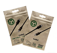 Fourniture de sacs en papier kraft autoportants avec fermeture éclair pour câbles de données, emballage biodégradable de qualité alimentaire pour accessoires de téléphonie mobile