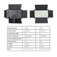 Éclairage photographique Le plus populaire Rechargeable U800 40 Watt Panneau LED professionnel pour la photographie Lumière vidéo pour appareil photo