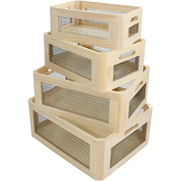 Panier de rangement rectangulaire moderne en bois, ensemble de 4 pièces avec poignée pour l'organisation de la cuisine et de la salle de bain