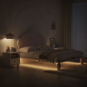 Letto per Bambini Imbottito Rosa Principessa con Cassetti Contenitori - Testiera a Corona per Camera da Letto Moderna - Product Image 5