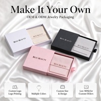Coffret à bijoux de luxe en carton rigide avec logo personnalisé en relief, pelliculage brillant et pochette en microfibre à cordon pour collier, bague et boucles d'oreilles