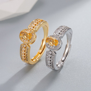 Bague en moissanite argentée couleur or champagne, bague d'index luxueuse de style ouvert plaquée or 18 carats, bijou polyvalent - Product Image 5