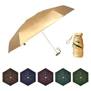 Parapluie compact plat doré personnalisé en gros avec logo, mini parapluie pliant tendance anti-UV à prix abordable - Product Image 1