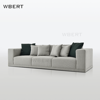 Muebles casuales modernos WBERT-Sofá lineal simple de Tela Gris claro para sala de estar, muebles lineales de tres plazas para el hogar