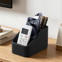 Organisateur de bureau en cuir PU avec logo personnalisé, noir lisse, 4 compartiments, cadeau d'affaires personnalisé, boîte de rangement pour papeterie